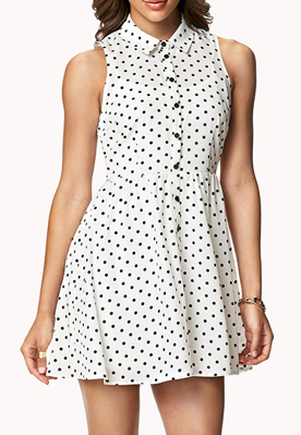 white polka dot shirt dress