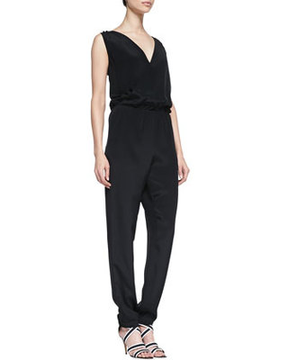 Heidi Klum Black Jumpsuit | Rebecca Minkoff Mara Silk V-Neck Jumpsuit ...