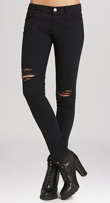low rise black ripped jeans