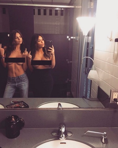 Kim captioned topless with model Emily Ratajkowski