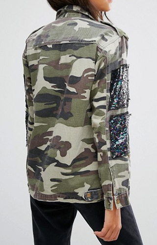 Glamorous Camo Jacket With Sequin Patches