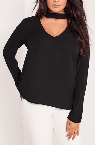 Plus Size Choker Blouse Black