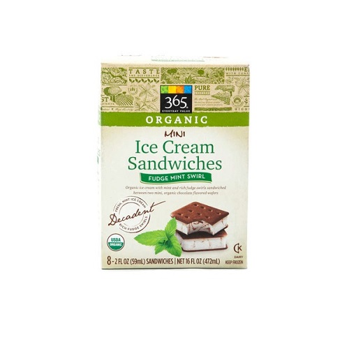 365 Organic Fudge Mint Swirl Mini Ice Cream Sandwiches