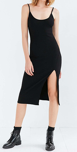 Silence + Noise Thigh-Slit Midi Slip Dress