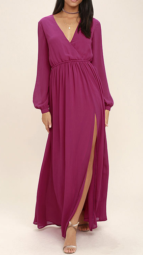 Wondrous Water Lilies Magenta Long Sleeve Maxi Dress