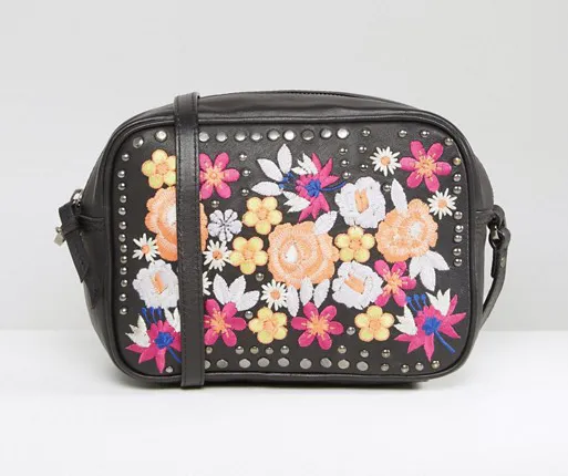 ASOS Leather Summer Floral Embroidered Cross Body Bag