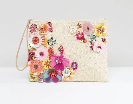 America & Beyond Floral Embellishment Clutch Bag