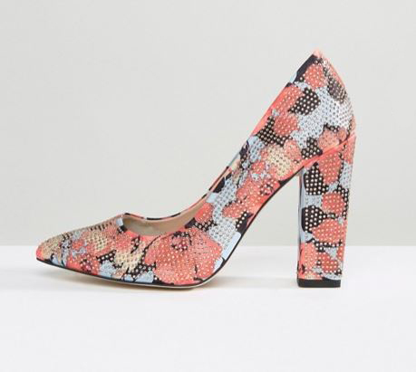 Little Mistress Coral Floral Print Block Heels