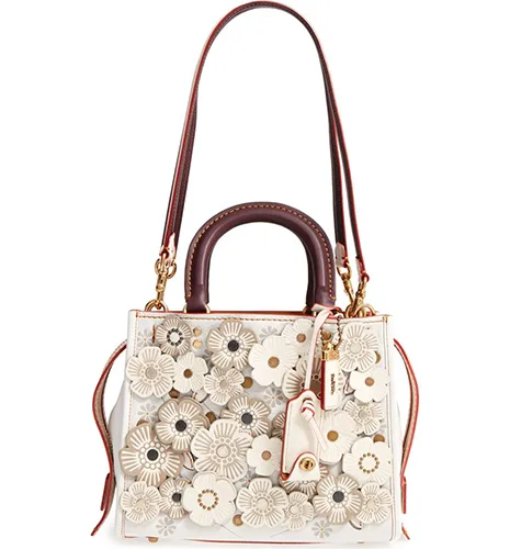 Rogue 25 Tea Rose Appliqué Leather Crossbody Bag