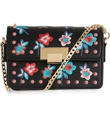 Rosie Floral Stud Faux Leather Crossbody Bag