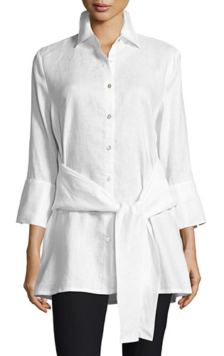 Go SilkLong Linen Tie-Waist Top