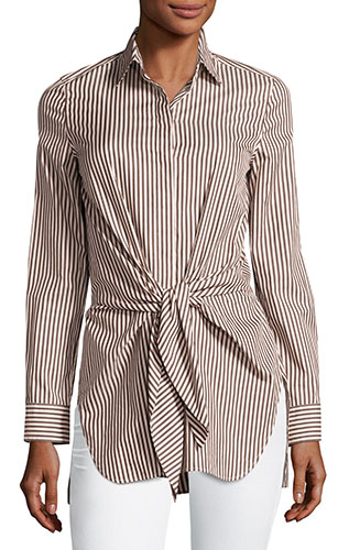 3.1 Phillip LimLong-Sleeve Striped Tie-Front Top