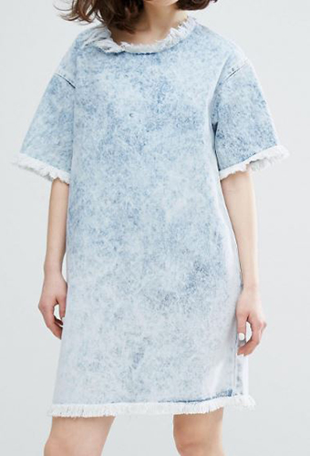 Monki Raw Edge Acid Wash Denim Dress