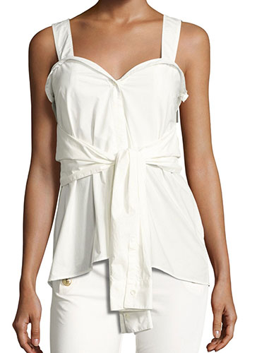 Sleeveless Tie-Front Sweetheart Poplin Top