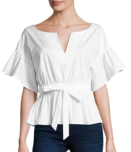 MillyVivian Drawstring-Waist Stretch-Poplin Top