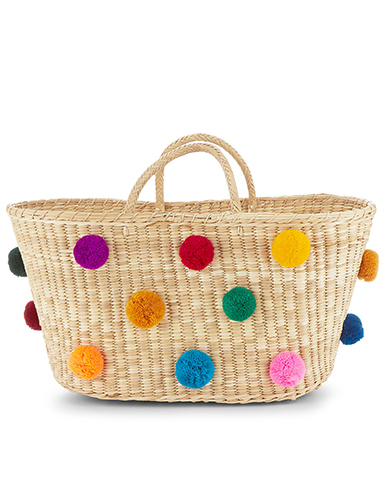 NANNACAY Straw Large Joana Pom Pom Tote