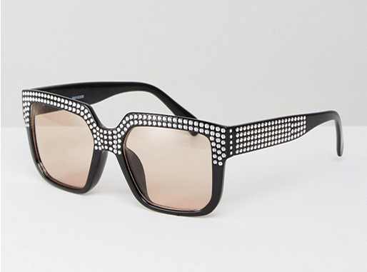 ASOS Embellished Square Sunglasses With Brown Lens