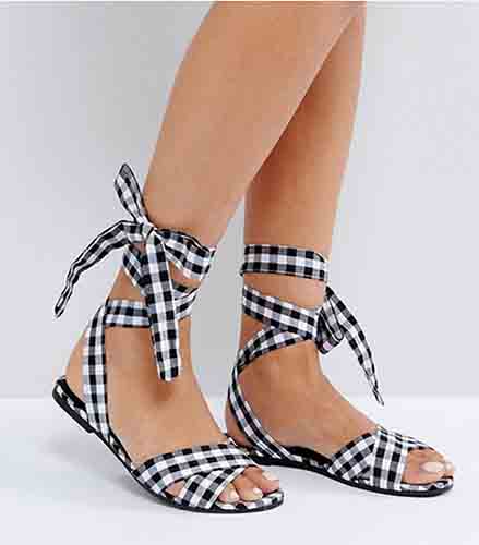 New Look Gingham Lace Up Flat Sandal