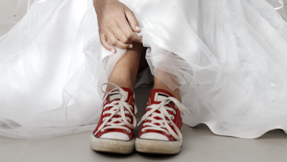 wearing sneakers with wedding dress