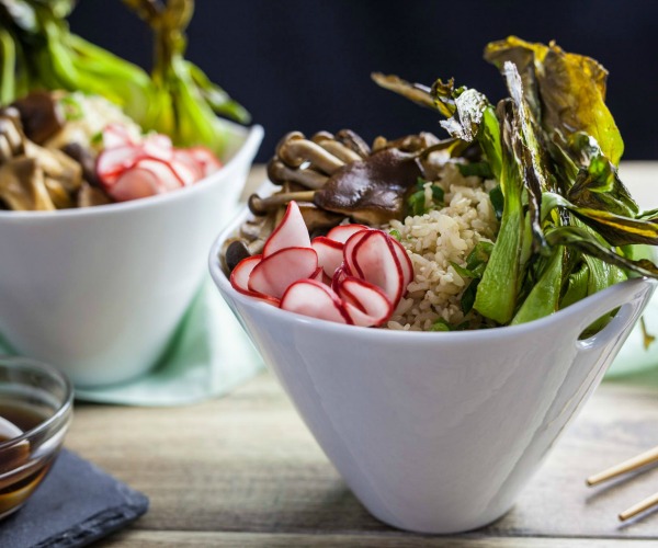 Chicken, Mushroom, and Bok Choy Bowls