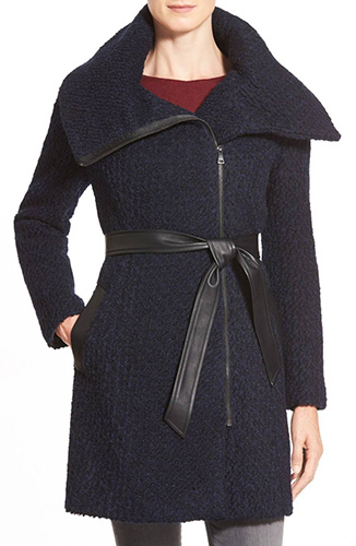 Belted Asymmetrical Bouclé Wool Blend Coat