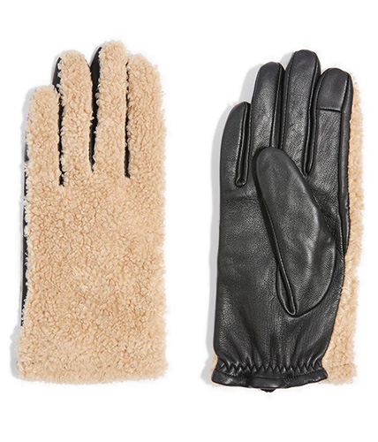 Faux Fur & Leather Gloves