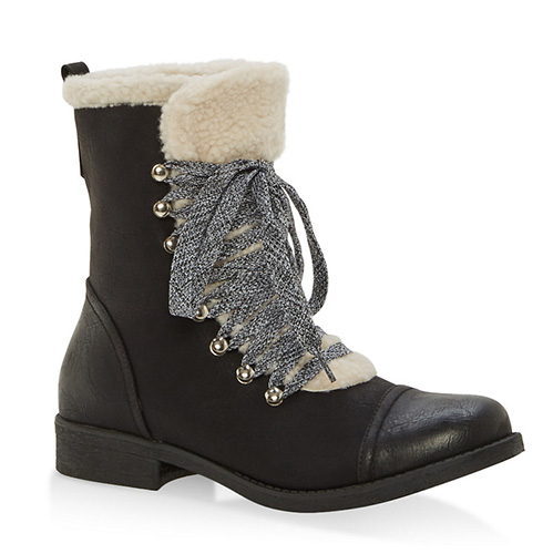 Sherpa Lined Faux Suede Lace Up Booties