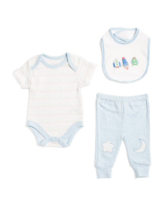 newborn boys rocket ship 3pc layette set