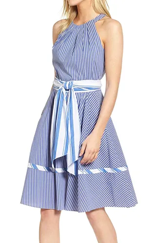 Stripe Halter Fit & Flare Dress