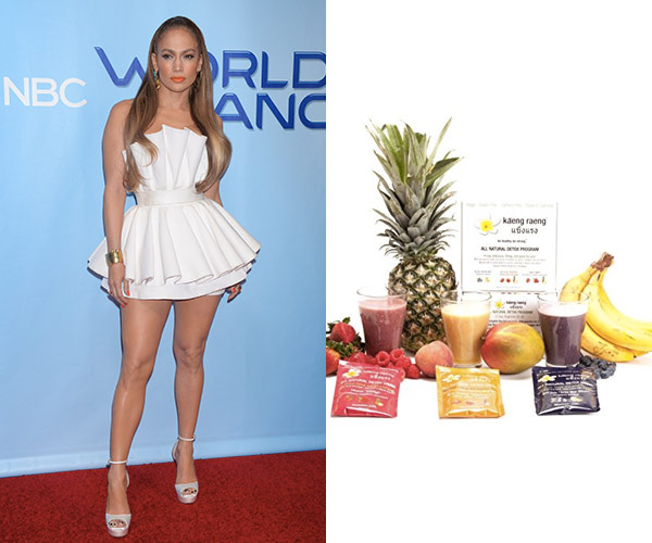 jennifer lopez with assorted fruit juices