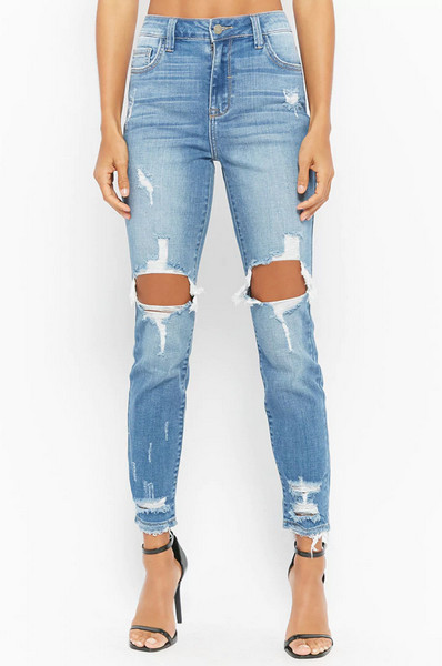 below the knee ripped jeans