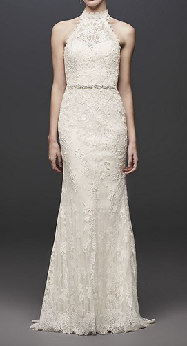 Lace High-Neck Halter Sheath Wedding Dress