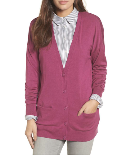 purple cardigan