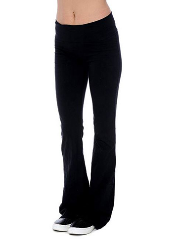 Women Fold-Over Waistband Stretchy Cotton Blend Yoga Pants with A