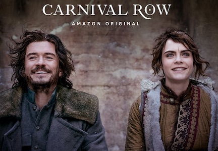 orlando bloom cara delevingne in carnival row in