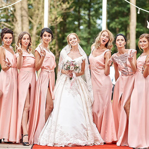 Bride with bridesmaids