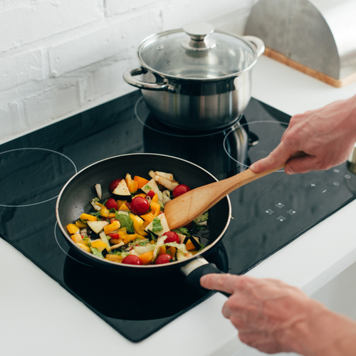 cooking vegetables in frying pan