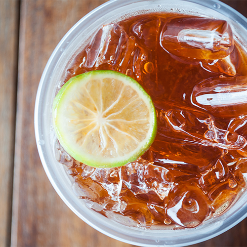 An overhead view on an Long Island Iced Tea.