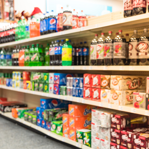 Soda aisle in a store.