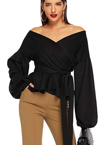 Off Shoulder Tie Waist Wrap Tops