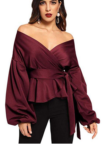 Off Shoulder Tie Waist Wrap Tops