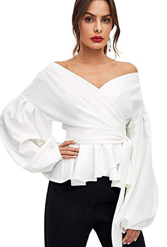 Off Shoulder Tie Waist Wrap Tops