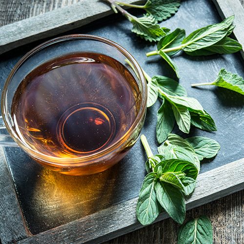 A glass of peppermint tea.