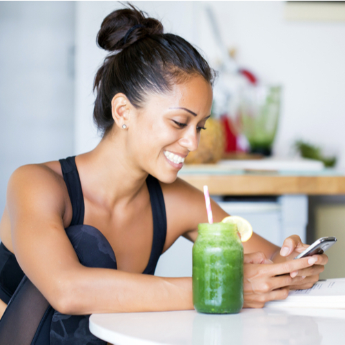 woman looking at phone