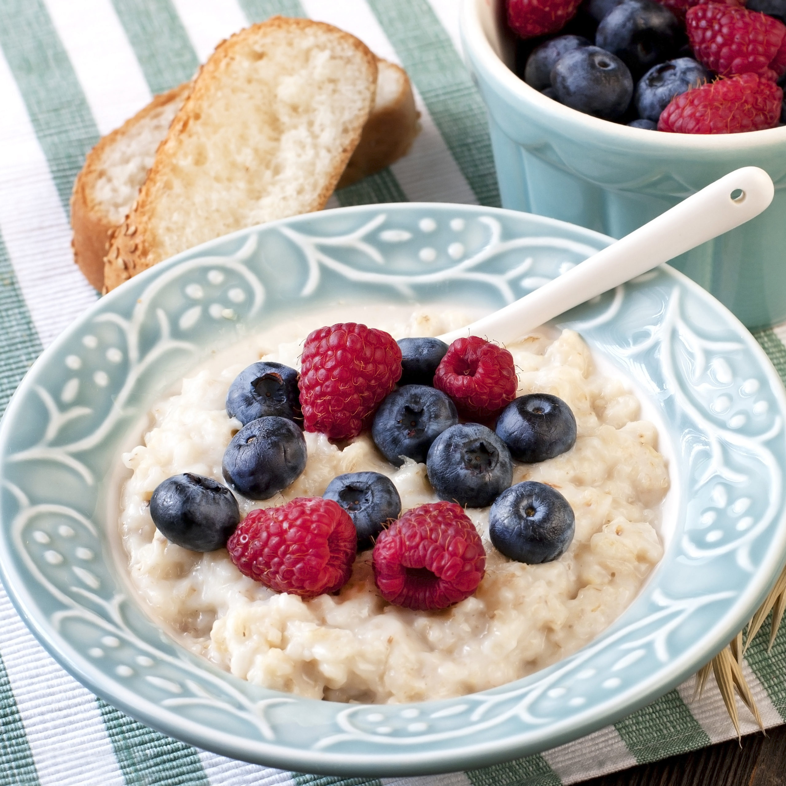 Bowl of oatmeal with fruit.