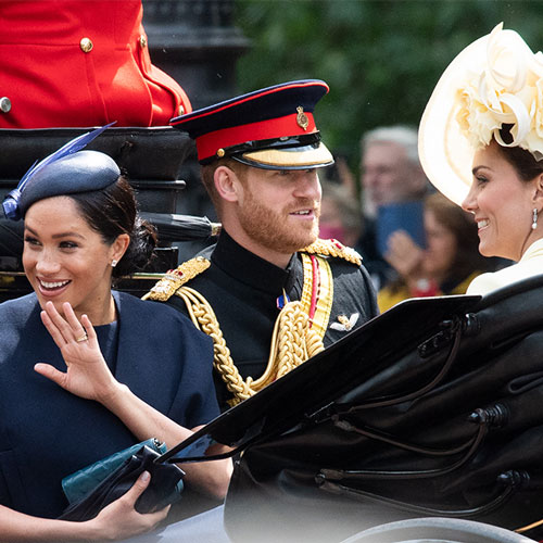 Prince Harry, Meghan Markle, and Kate Middleton in a car.