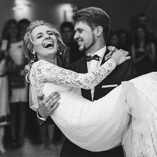 Happy bride and groom