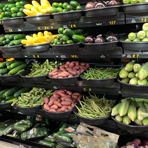 assortment of vegetables on store shelves