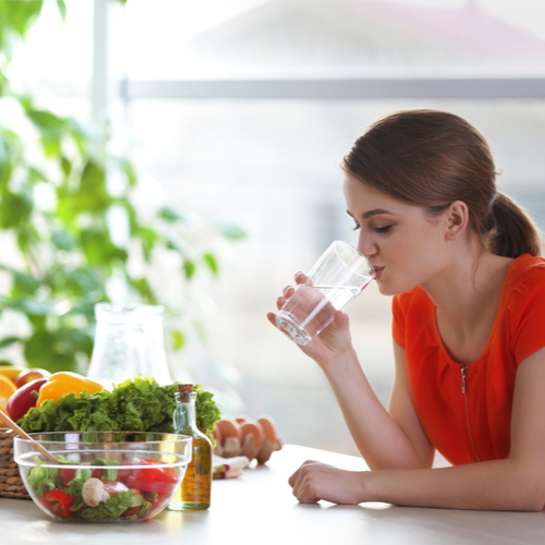 drinking water with food