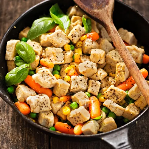 chicken and veggies in a pan